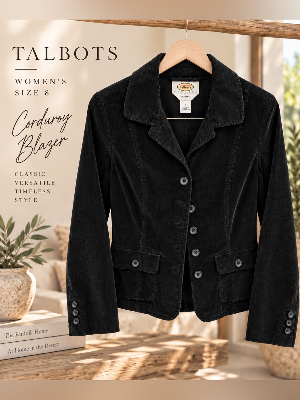 Talbots Black Corduroy Stretch Blazer – Women’s Size 8